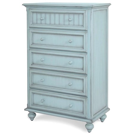 Coastal 5-Drawer Bedroom Chest - Bleu