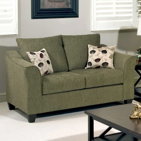 Casual Upholstered Love Seat with Flare Tapered Arms