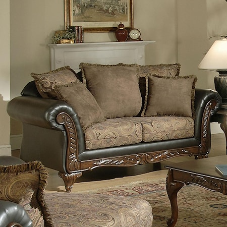 Wood Face Love Seat with Romantic Pillow Back