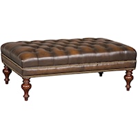 Traditional Rectangular Cocktail Ottoman with Button Tufting and Turned Feet