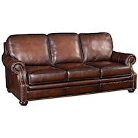 Brown Leather Sofa with Wood Exposed Bun Foot