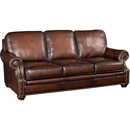 Brown Leather Sofa with Wood Exposed Bun Foot