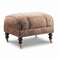 Ottoman with Nailhead Trim and Turned Post Legs with Caster Wheels