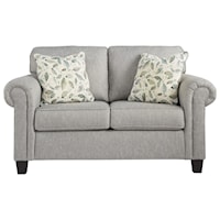 Transitional Loveseat with Rolled Arm