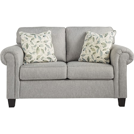 Transitional Loveseat with Rolled Arm