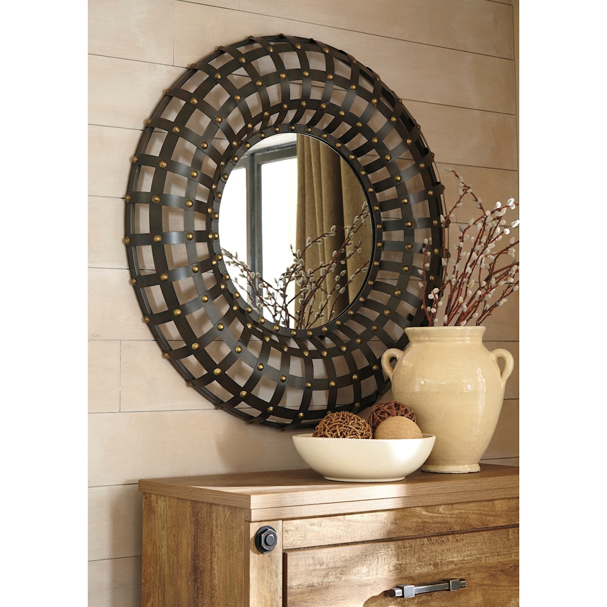 Signature Design by Ashley Accent Mirrors Ogier Brown/Gold Finish Accent Mirror