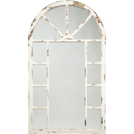 Divakar Antique White Accent Mirror in Arched Window Design