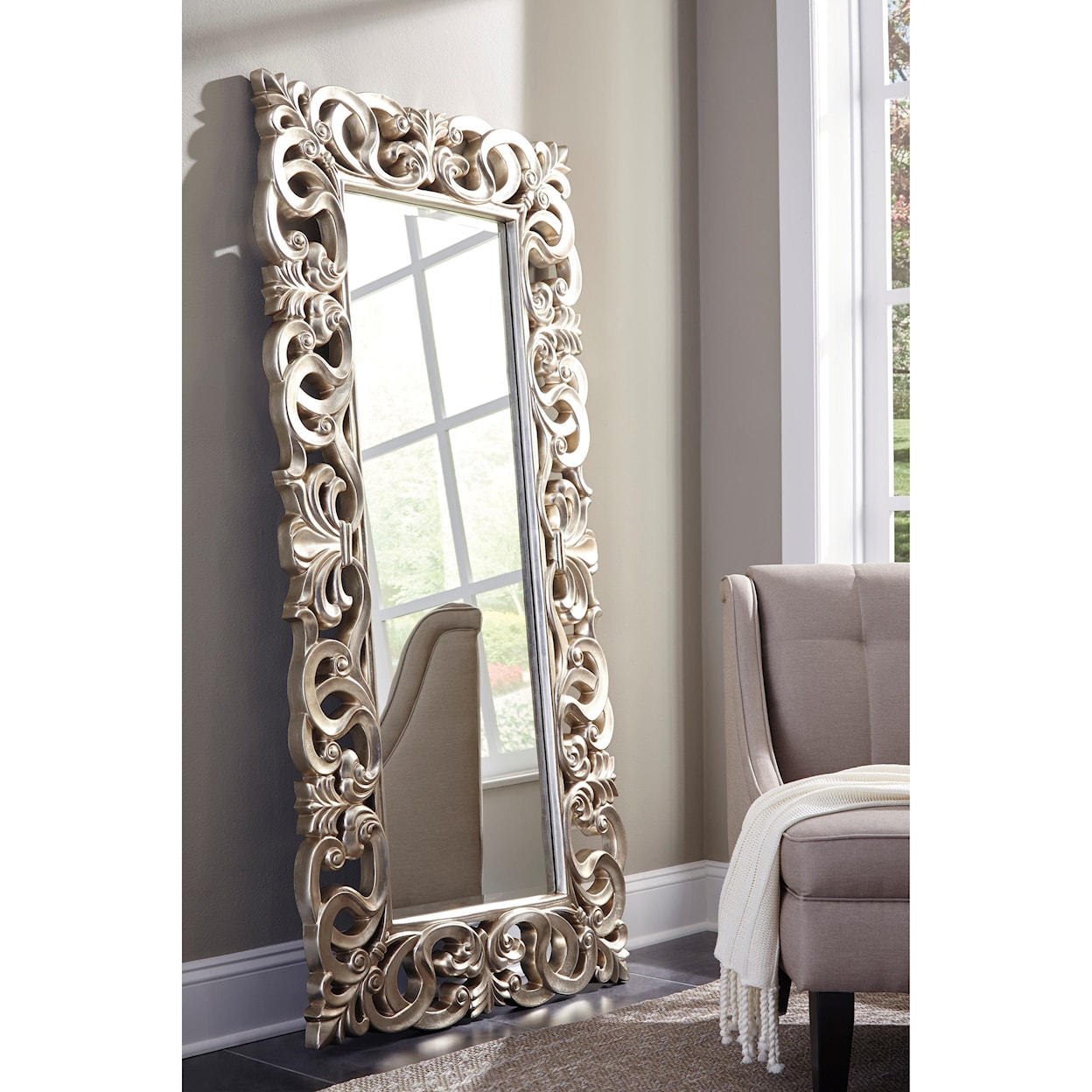 Ashley Furniture Signature Design Accent Mirrors Lucia Antique Silver Finish Accent Mirror