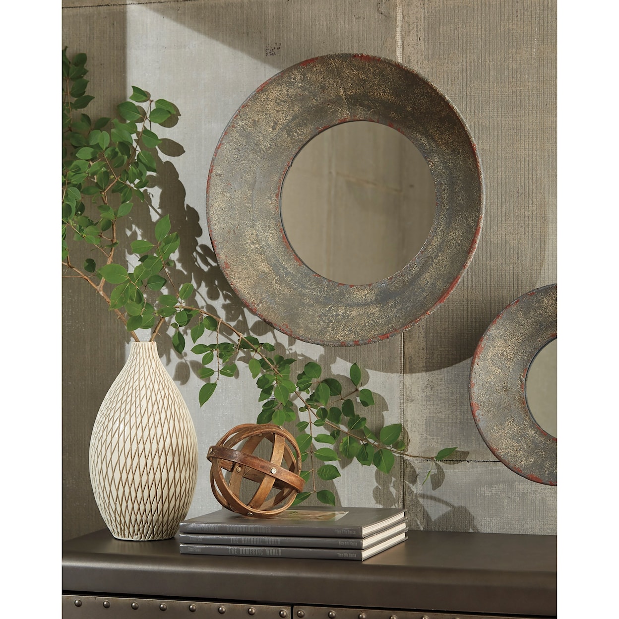 Ashley Furniture Signature Design Accent Mirrors Carine Distressed Gray Accent Mirror