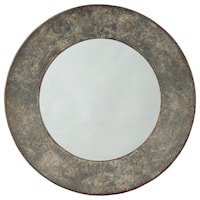 Carine Distressed Gray Round Metal Accent Mirror