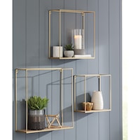 3-Piece Efharis Natural/Gold Wall Shelf Set