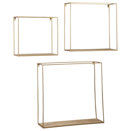 3-Piece Efharis Natural/Gold Wall Shelf Set