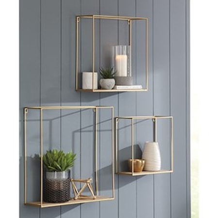 3-Piece Efharis Natural/Gold Wall Shelf Set