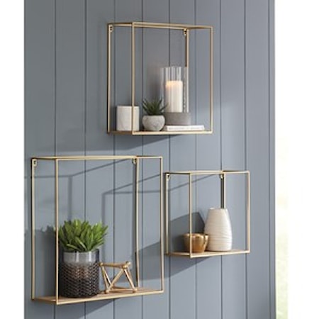 3-Piece Efharis Natural/Gold Wall Shelf Set