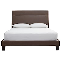 Contemporary Queen Upholstered Bed in Brown Faux Leather