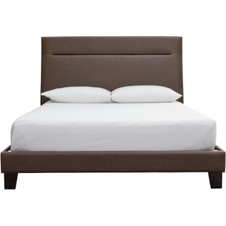 Contemporary Queen Upholstered Bed in Brown Faux Leather