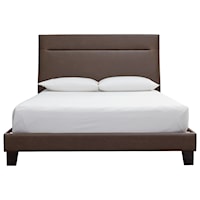 Contemporary King Upholstered Bed in Brown Faux Leather