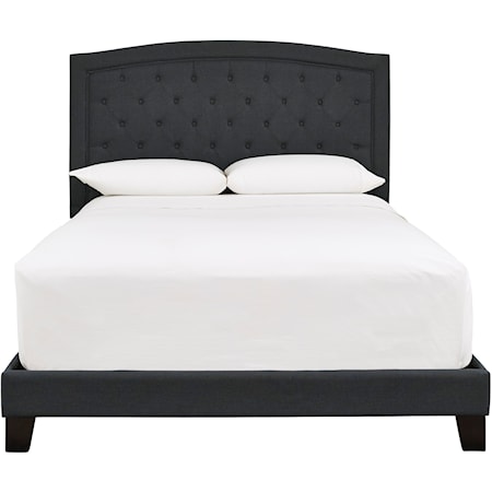 Queen Upholstered Bed with Tufted Headboard in Charcoal Fabric
