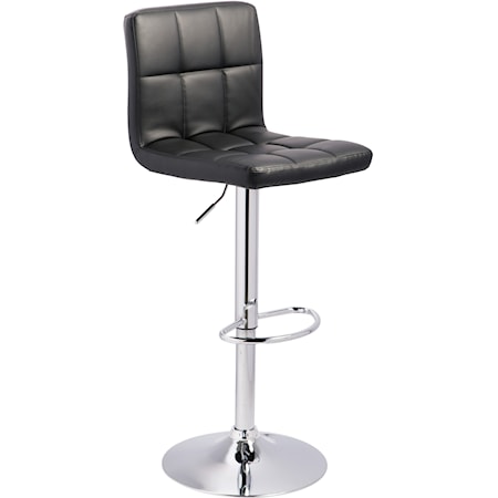 Tall Upholstered Swivel Barstool in Black Faux Leather