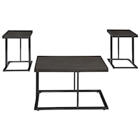 3-Piece Occasional Table Set with Modern Metal Bases & Distressed Ash Veneer Tops