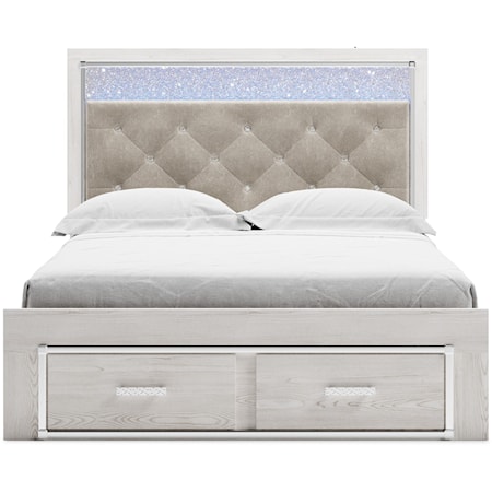 Queen Storage Bed with Upholstered Headboard