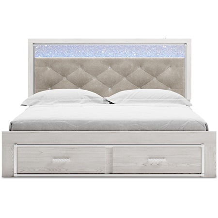 King Storage Bed with Upholstered Headboard