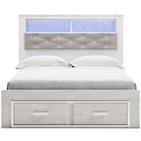 Queen Storage Bed with Upholstered Bookcase Headboard