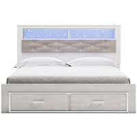 King Storage Bed with Upholstered Bookcase Headboard