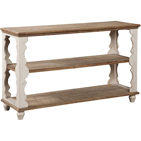 Solid Wood Two-Tone Finish Console Sofa Table with Scalloped Detail