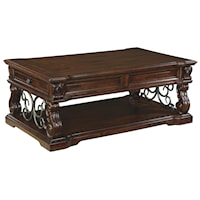 Traditional Lift Top Cocktail Table with 2 Drawers & 1 Shelf