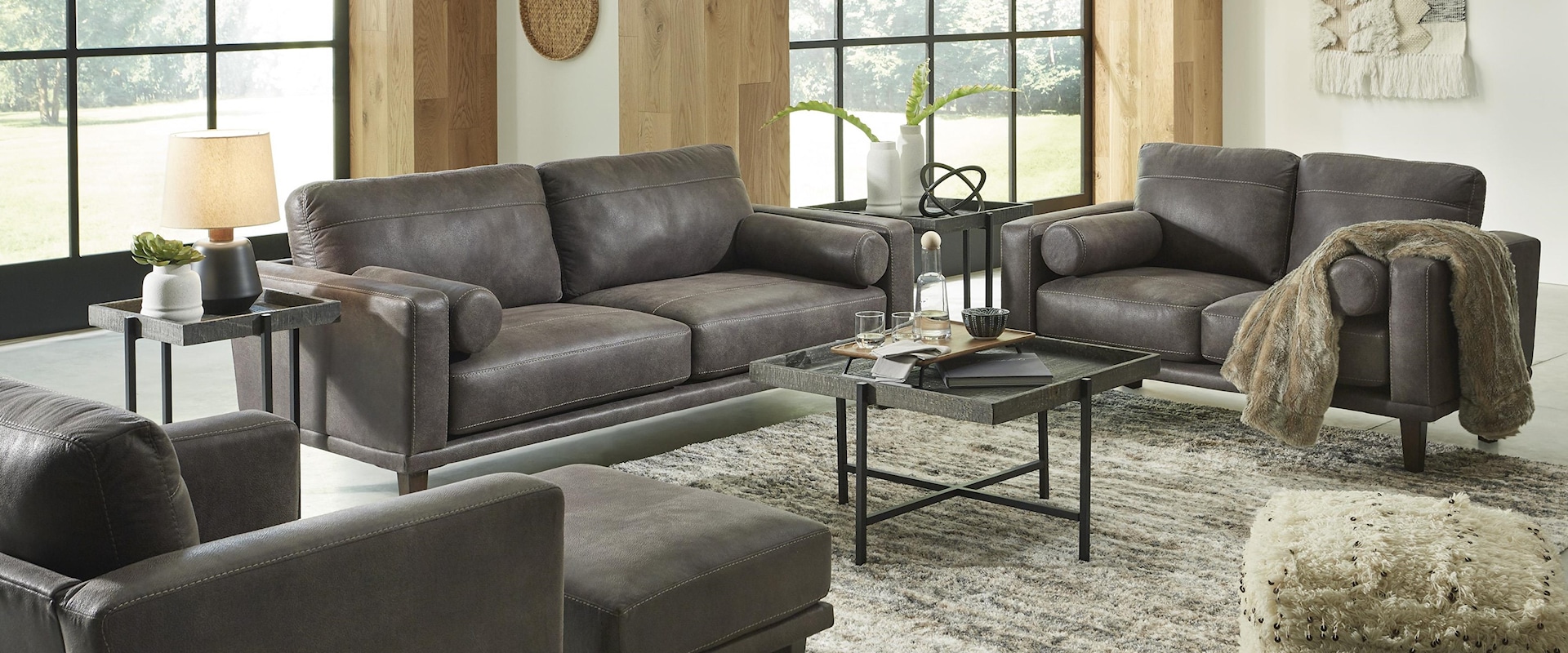 Faux Leather Sofa, Loveseat and Chair Set