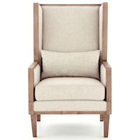 Transitional Wing Back Accent Chair in Beige Fabric