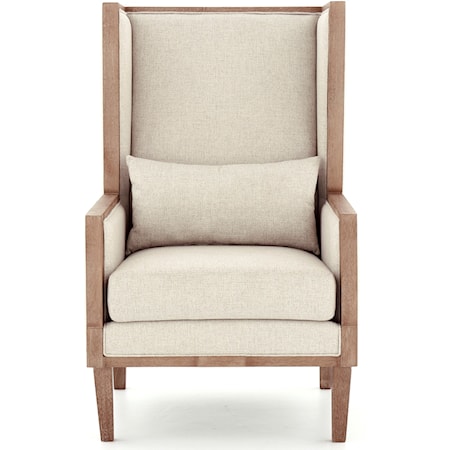 Transitional Wing Back Accent Chair in Beige Fabric