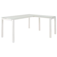 White Finish Metal L-Desk with Frosted Glass Top
