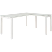 White Finish Metal L-Desk with Frosted Glass Top