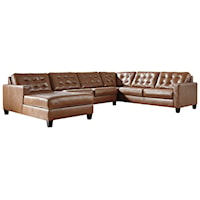 Leather Match 4-Piece Sectional with Chaise and Tufting
