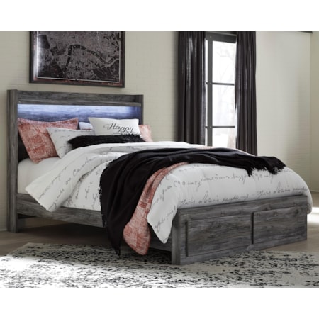 Queen Panel Bed with Storage Footboard