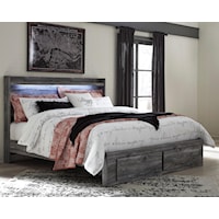 King Panel Bed with Storage Footboard & Dimming LED Light
