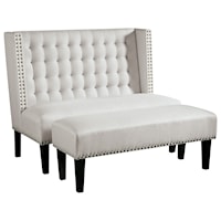 Oatmeal Fabric Settee and Bench with Nailhead Trim