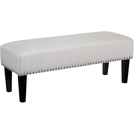 Oatmeal Fabric Accent Bench/Ottoman with Nailhead Trim