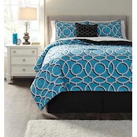 Queen Zinger Cyan Top of Bed Set