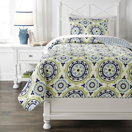 Full Danesha Blue/Green Coverlet Set