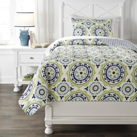 Full Danesha Blue/Green Coverlet Set