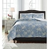 Signature Design by Ashley Furniture Bedding Sets Queen Damita Blue/Beige Quilt Set
