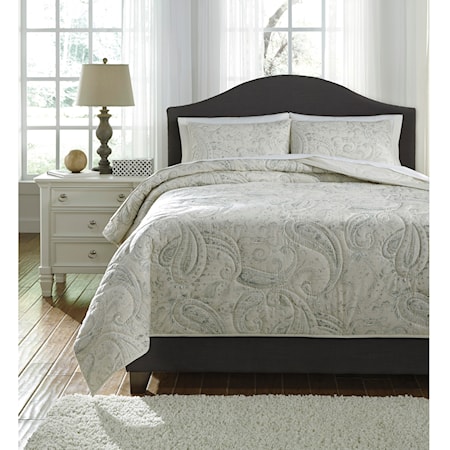 Queen Darcila Sage Green/Cream Coverlet Set