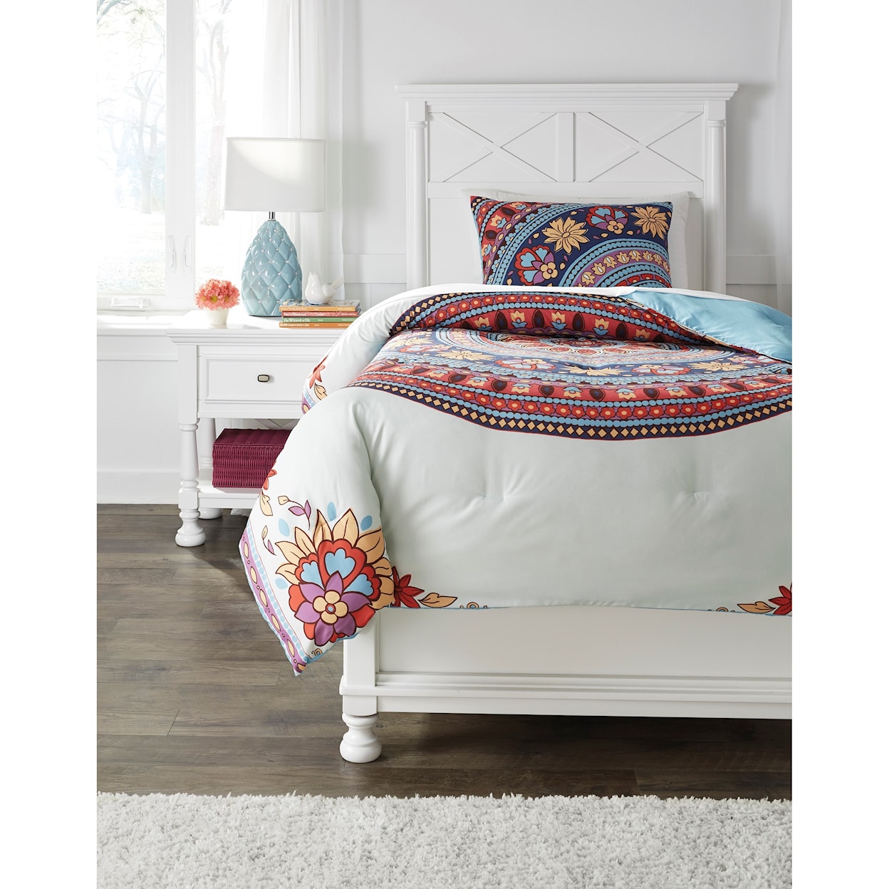 Signature Design by Ashley Bedding Sets Twin Amerigo Pink/Aqua/Orange Comforter Set