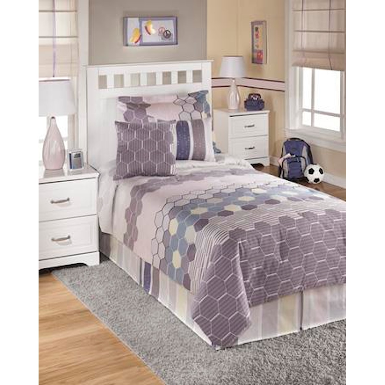 Ashley Furniture Signature Design Bedding Sets Twin Volley Pink/Gray Top of Bed Set