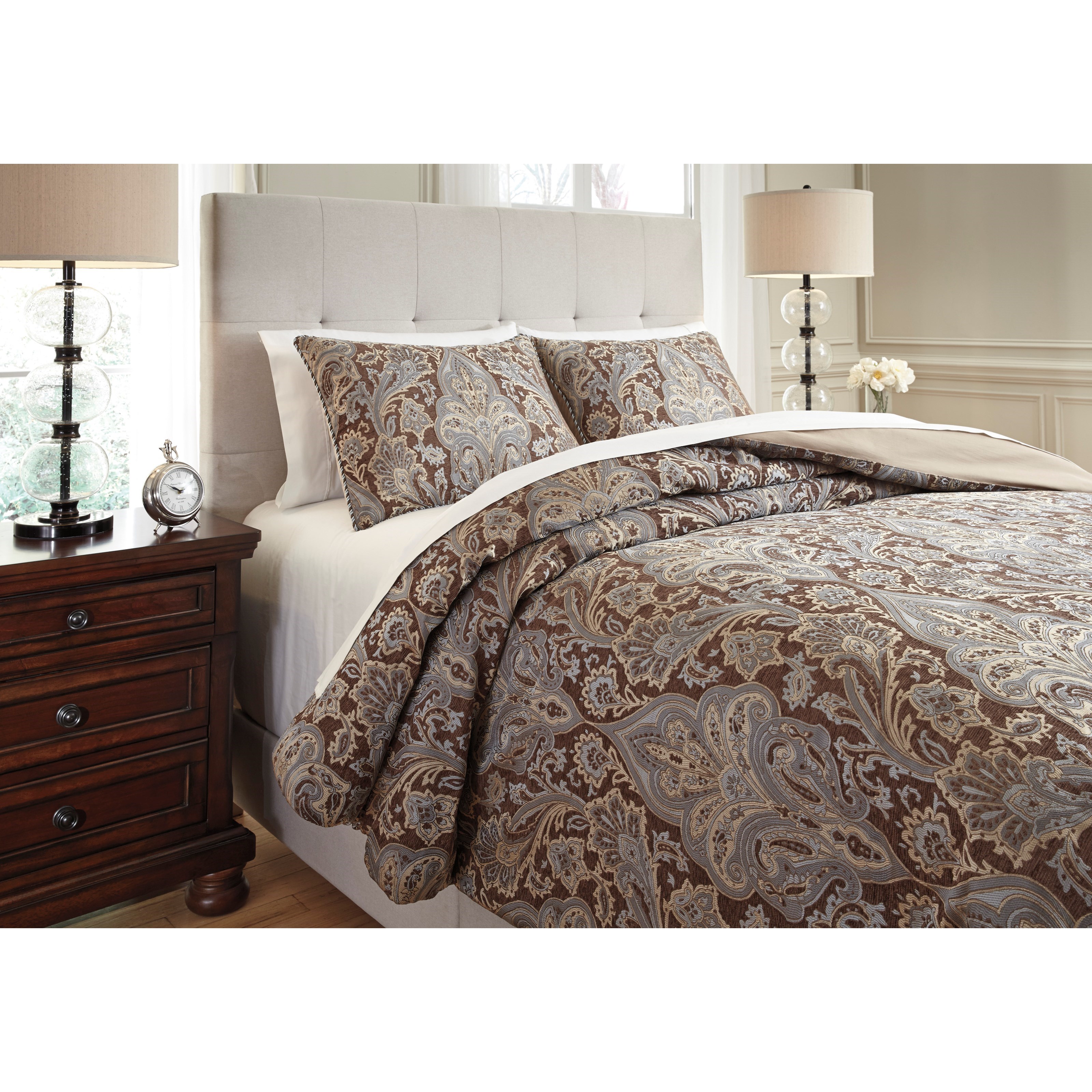 Ashley Furniture Signature Design Bedding Sets King Asali Chocolate/Blue Comforter Set