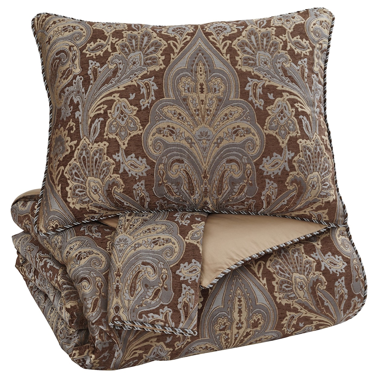 Ashley Furniture Signature Design Bedding Sets King Asali Chocolate/Blue Comforter Set