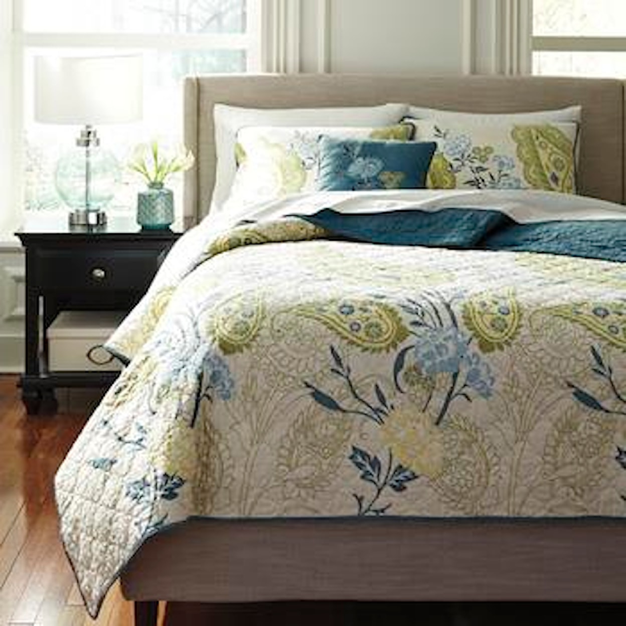 Signature Design by Ashley Bedding Sets Queen Paislette Quilt Teal Top of Bed Set
